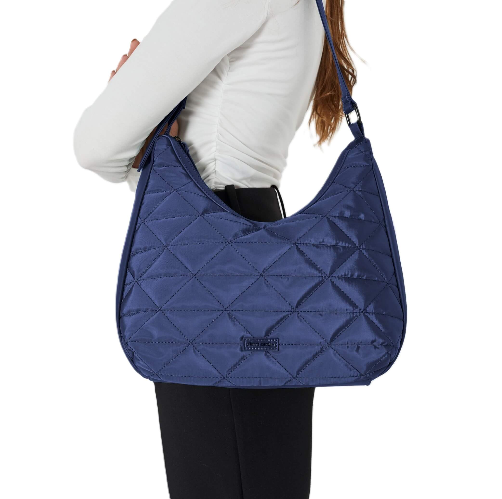 Pierre Cardin Ladies Nylon Quilted Hobo Bag in Navy