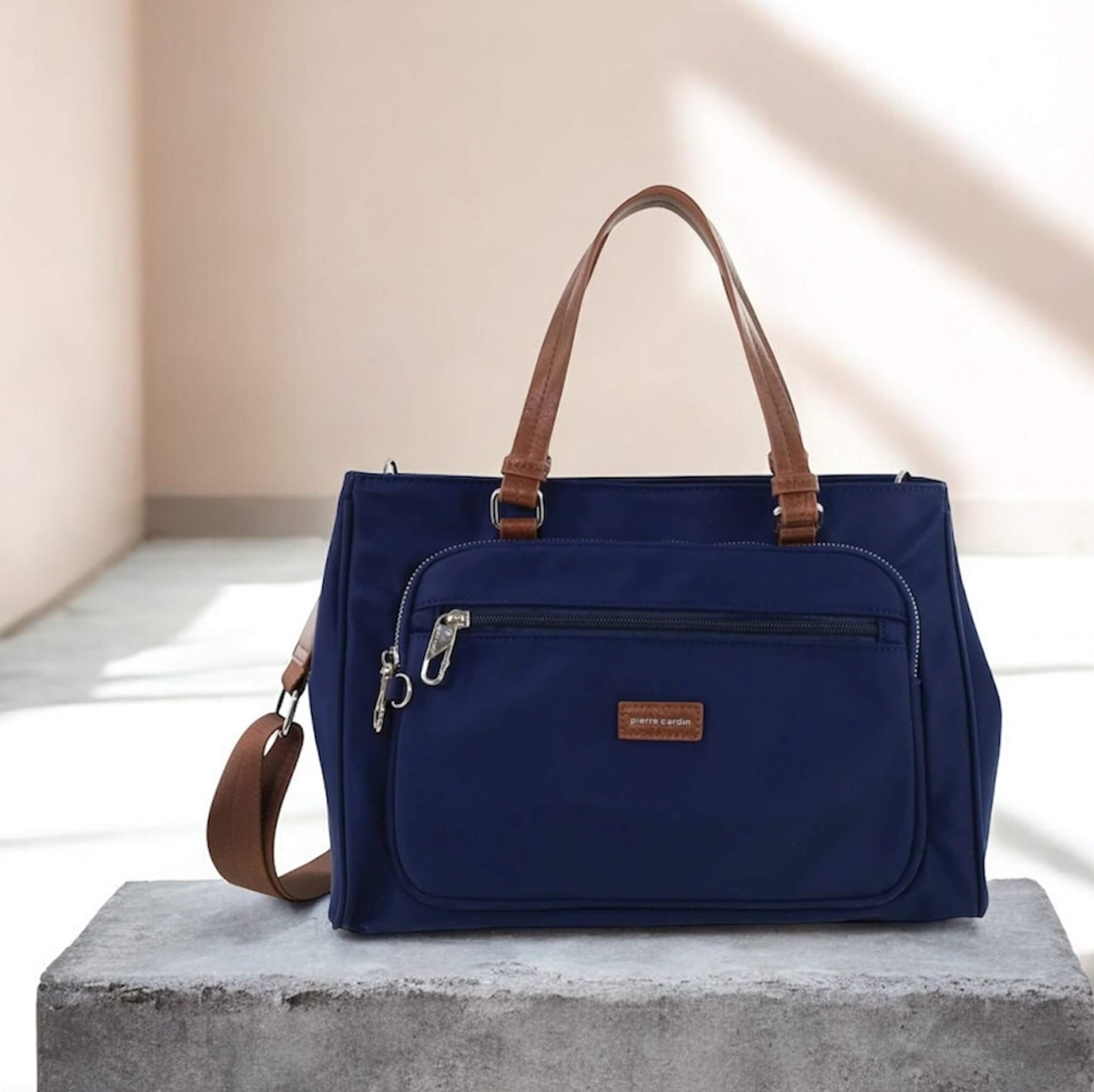 Pierre Cardin RFID Anti-Theft Nylon Mini Tote/Crossbody Bag In Navy