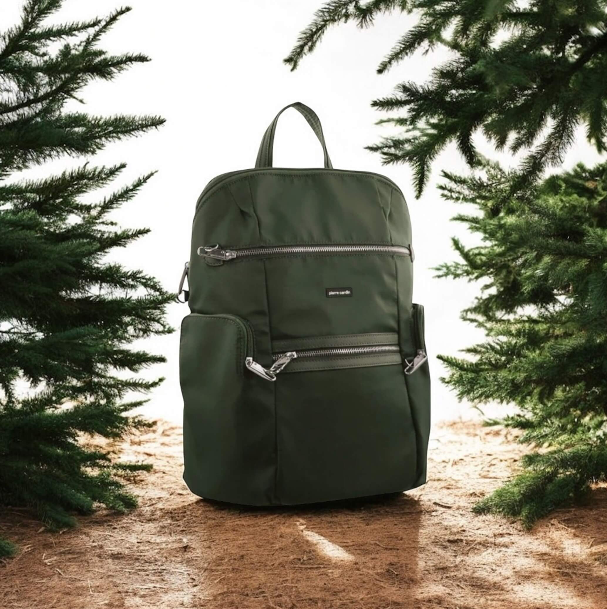 Pierre Cardin Nylon Anti-Theft-RFID Backpack in Olive