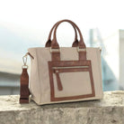 Pierre Cardin Nylon RFID Lightweight Mini Tote/Crossbody Bag In Camel