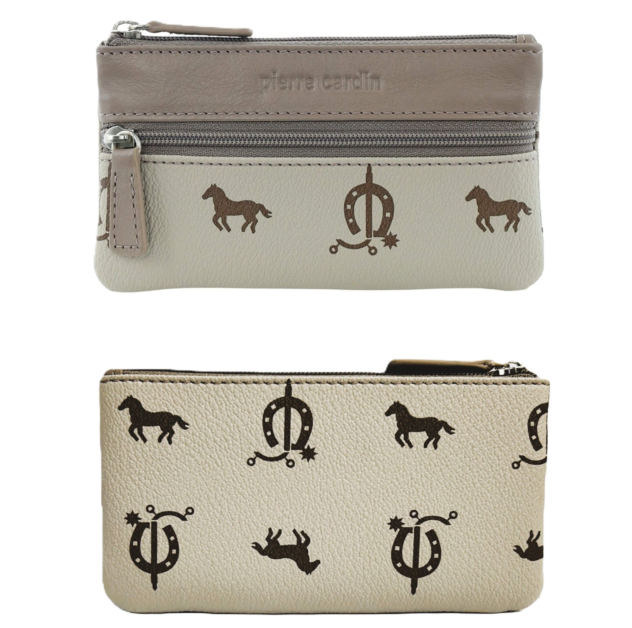 Pierre Cardin Italian Leather Coin Purse/Key Holder in Beige-Taupe
