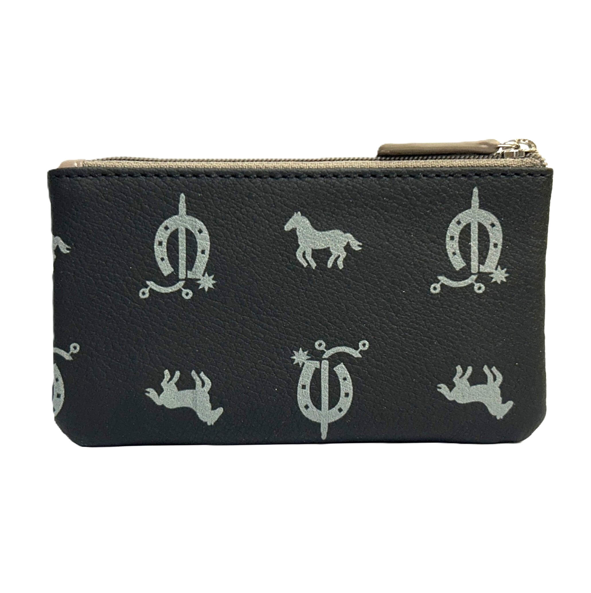 Pierre Cardin Italian Leather Coin Purse/Key Holder in Black-Taupe