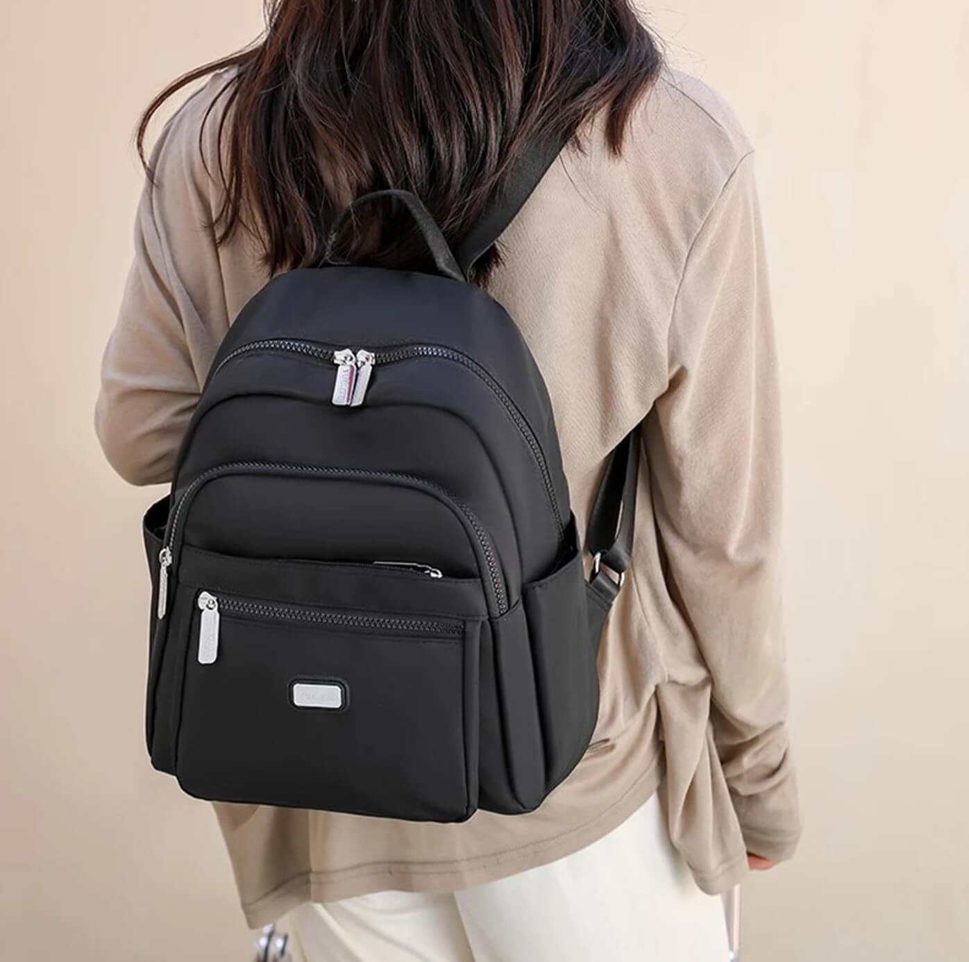 Pierre Cardin Nylon Backpack RFID Anti-Theft Features in Black