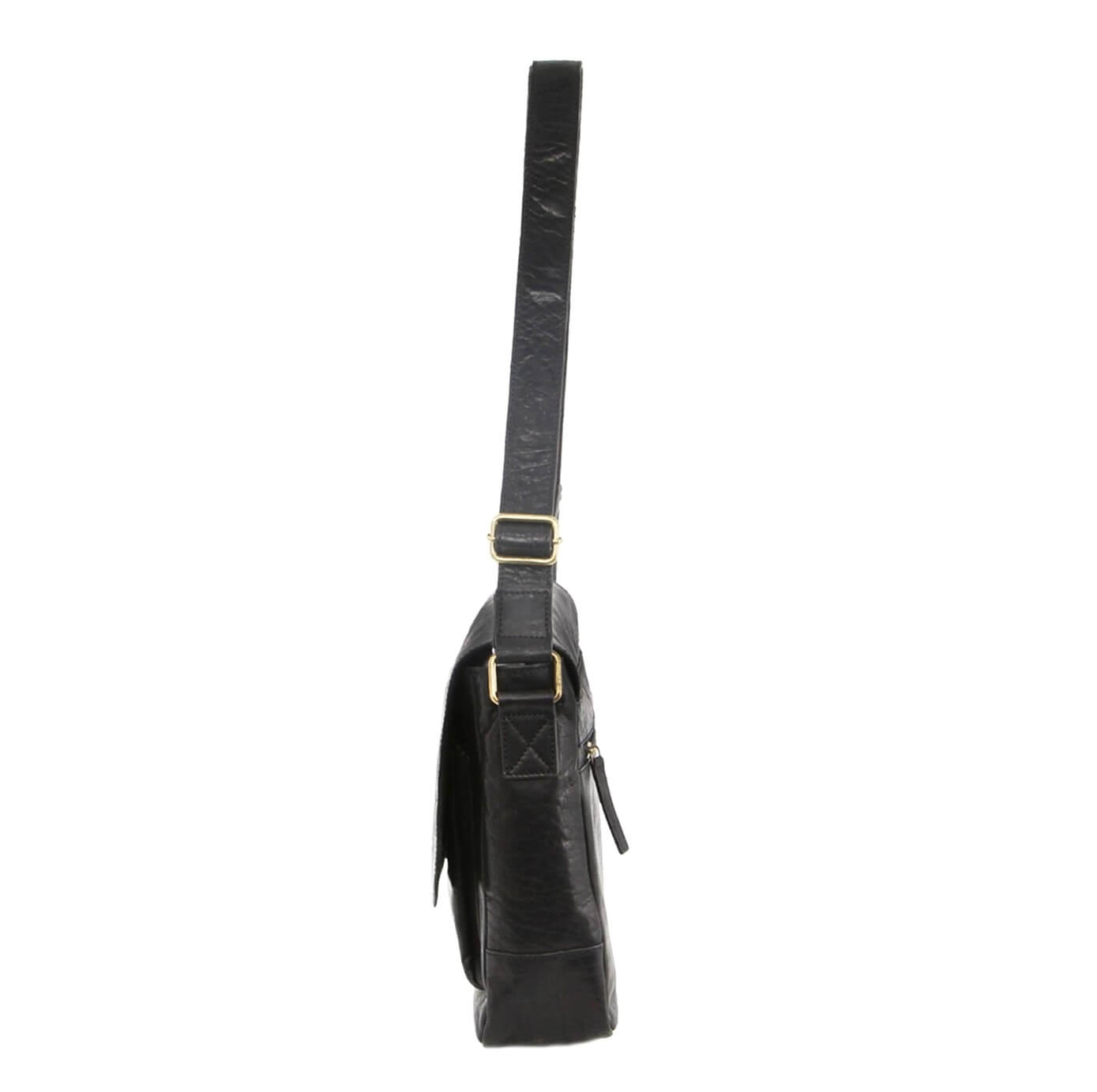 Pierre Cardin Men's Rustic Leather Messenger Bag in Black