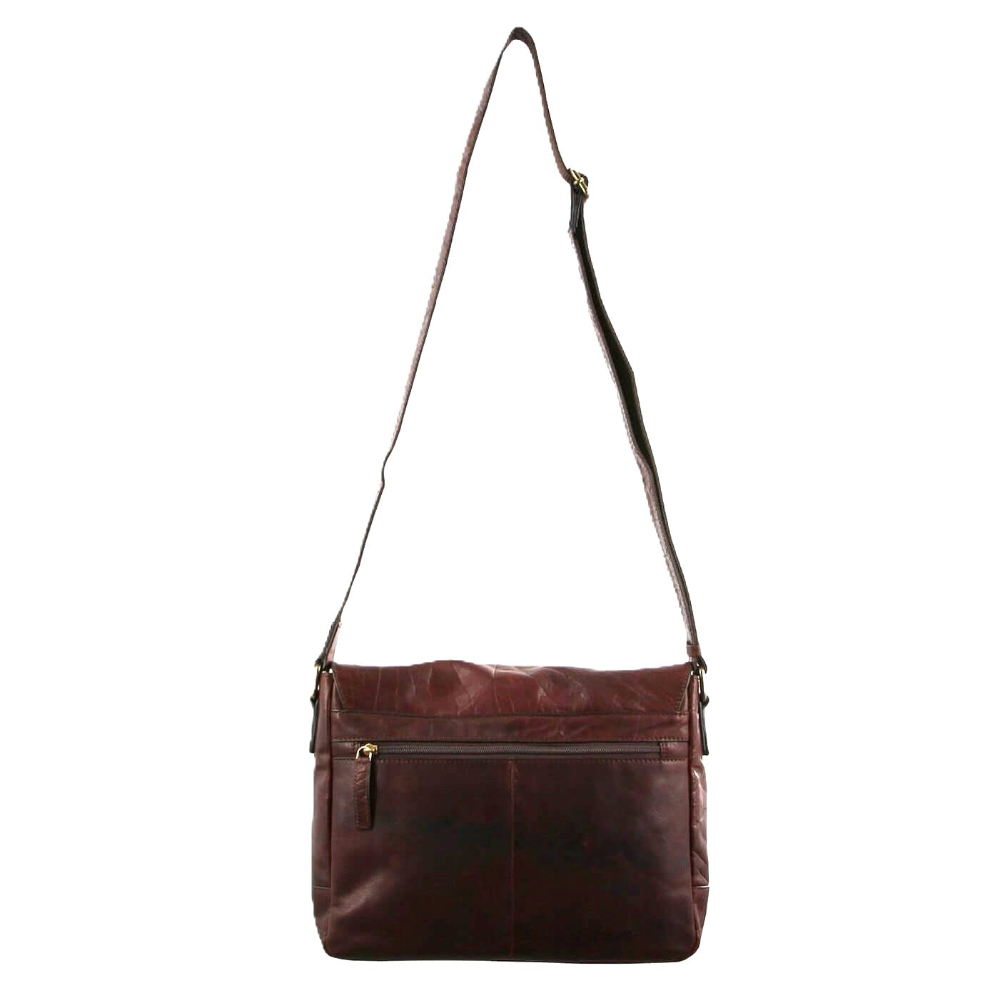 Pierre Cardin Men's Rustic Leather Messenger Bag in Chestnut