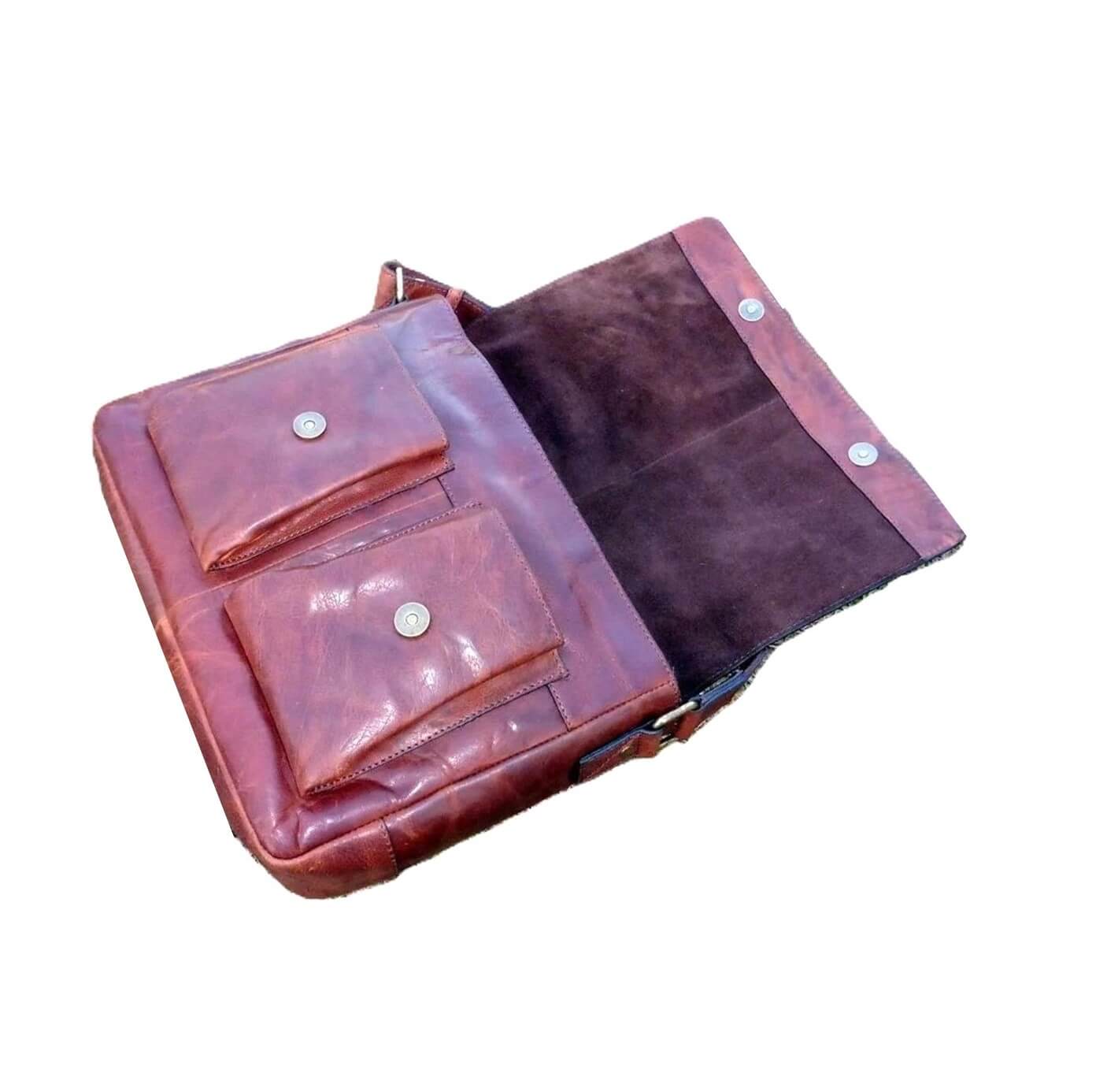 Pierre Cardin Men's Rustic Leather Messenger Bag in Chestnut