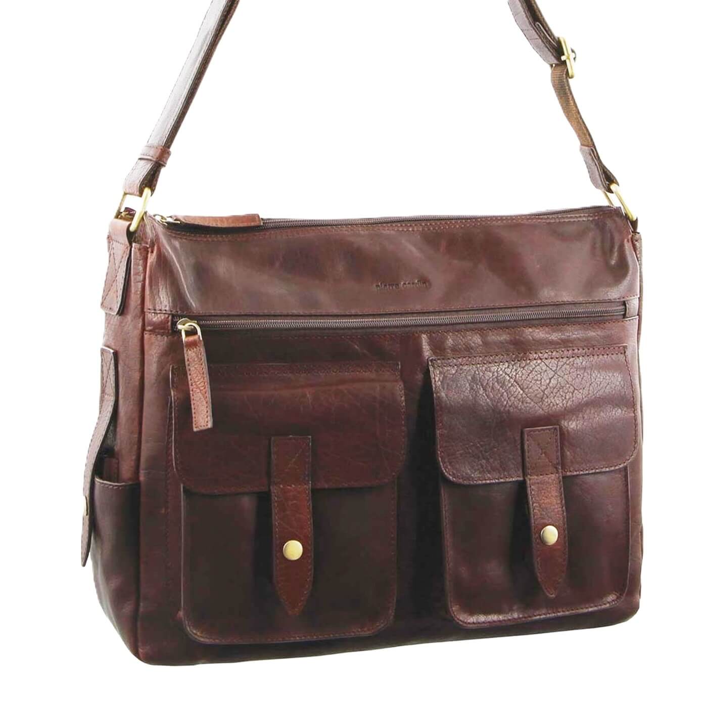 Pierre Cardin Men's Rustic Leather Business - Laptop Bag in Chestnut