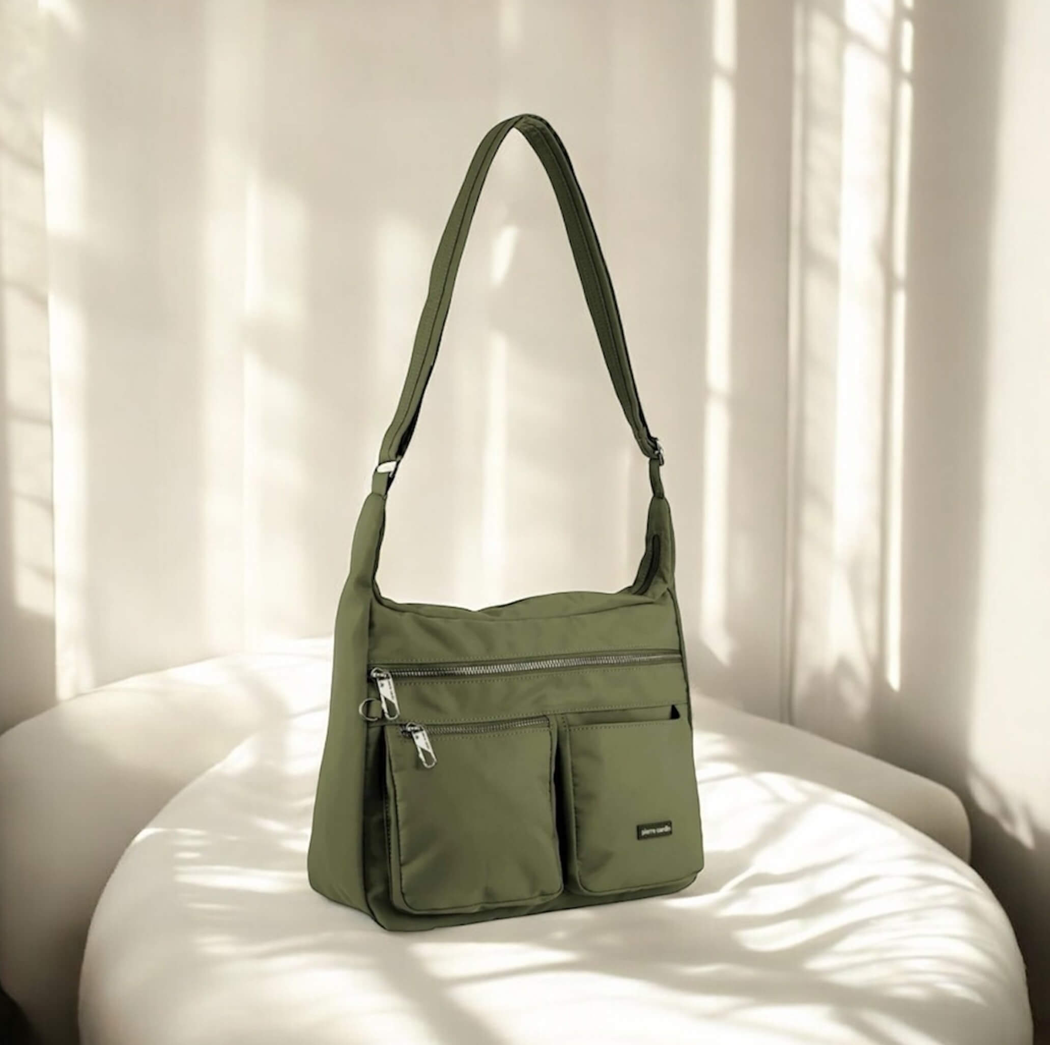 Pierre Cardin Ladies Nylon Anti-Theft RFID Crossbody Bag in Olive