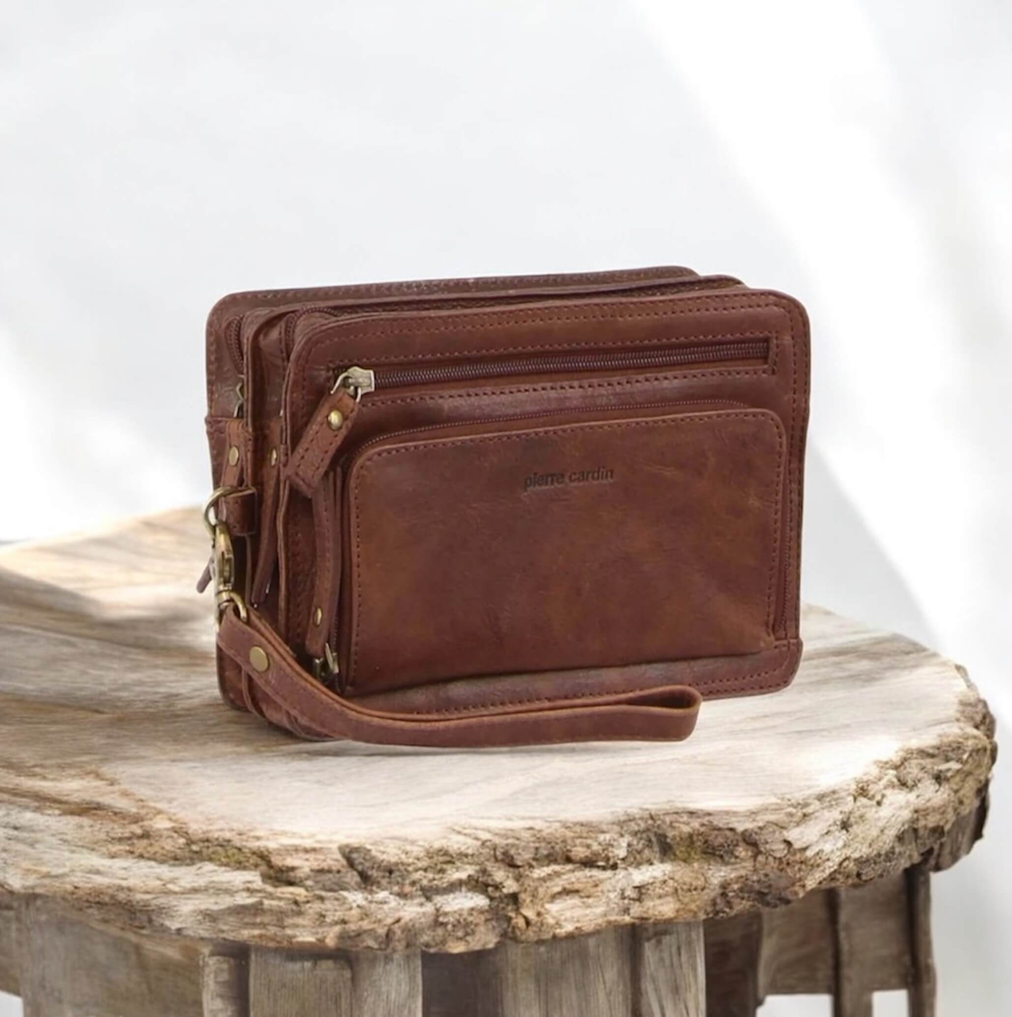 Pierre Cardin PC3133 Rustic Leather Organiser Bag/Chocolate