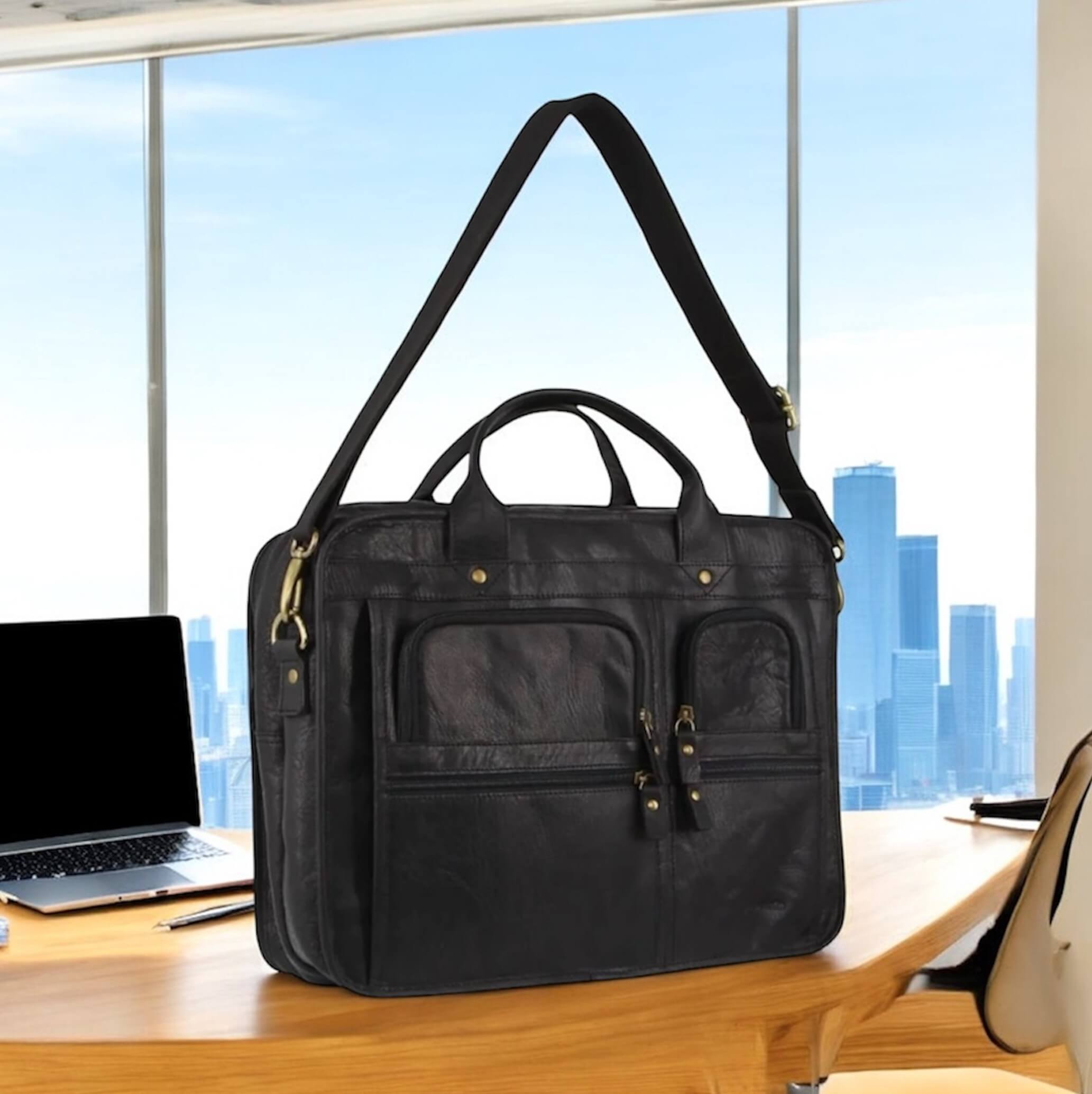 Pierre Cardin PC3135 Italian Rustic Leather Computer Bag/Black