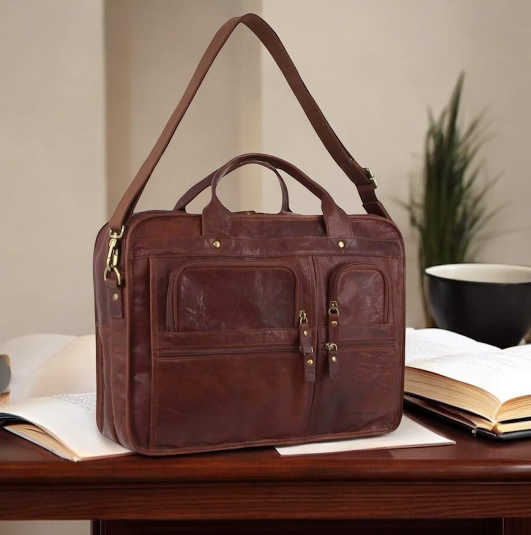 Pierre Cardin PC3135 Italian Rustic Leather Computer Bag/Chestnut