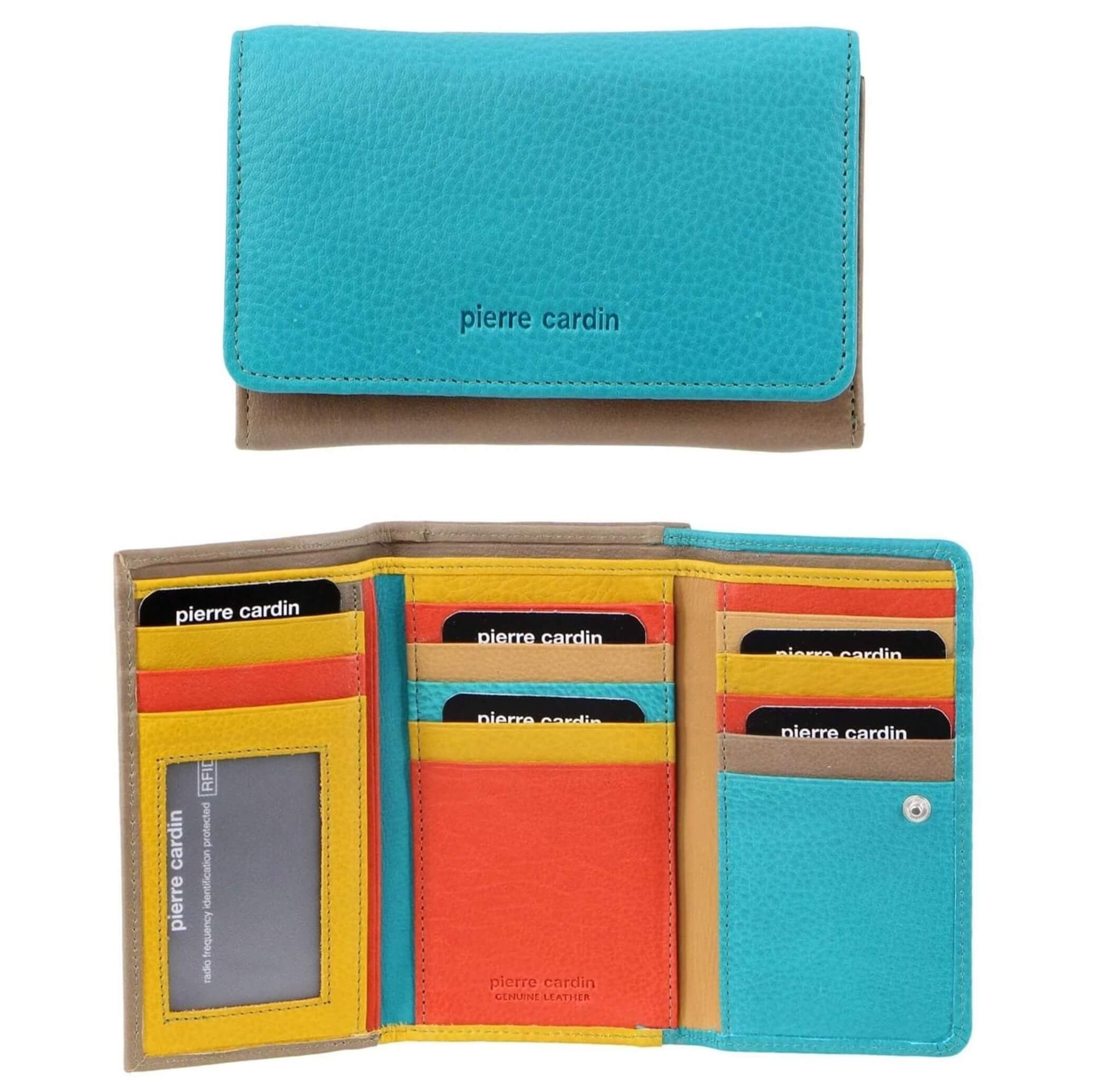 Pierre Cardin Multi-Colour Ladies Leather Tri-fold Wallet in Turquoise