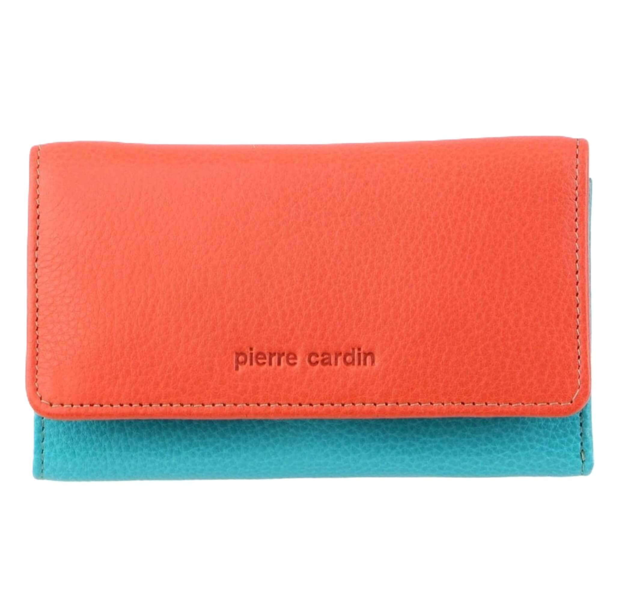 Pierre Cardin Multi-Colour Ladies Leather Tri-fold Wallet in Orange/Turquoise