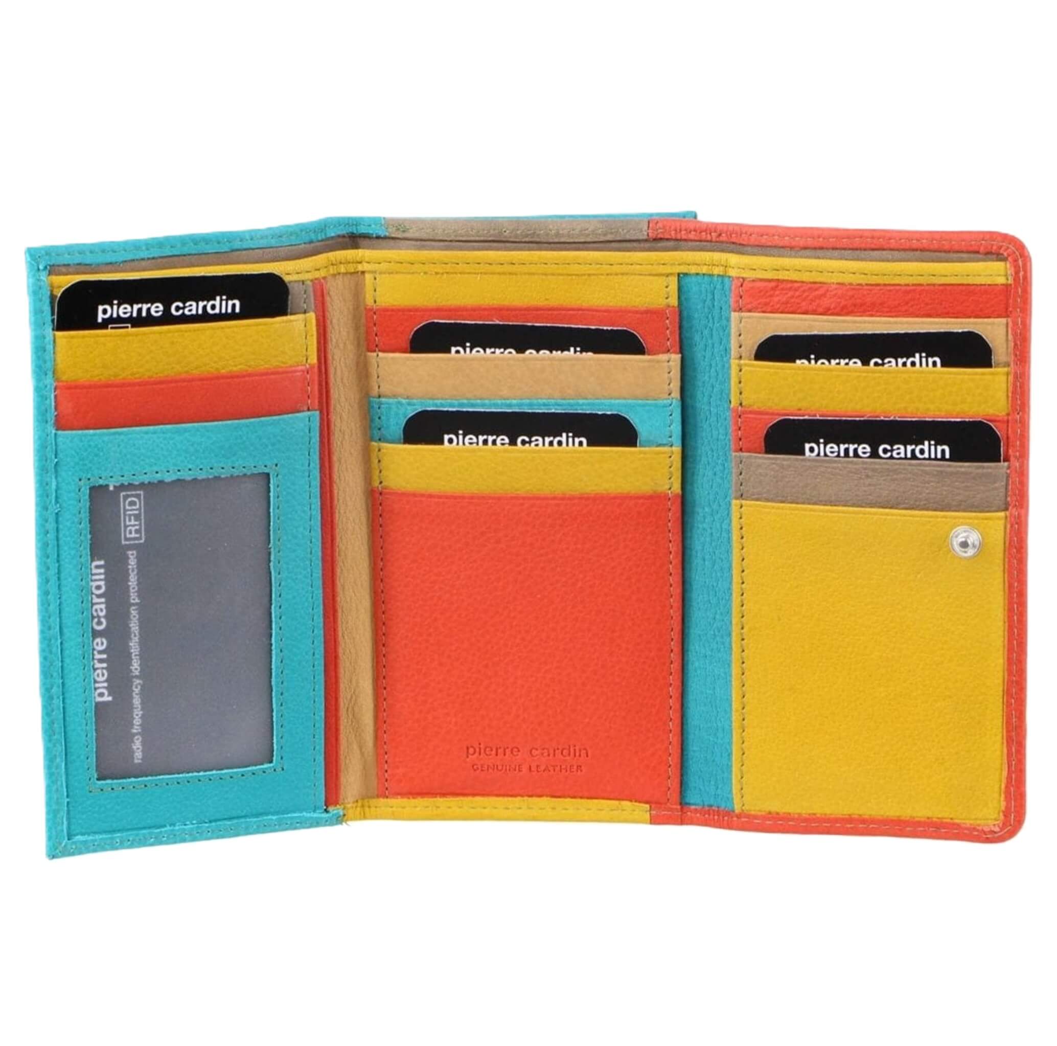 Pierre Cardin Multi-Colour Ladies Leather Tri-fold Wallet in Orange/Turquoise