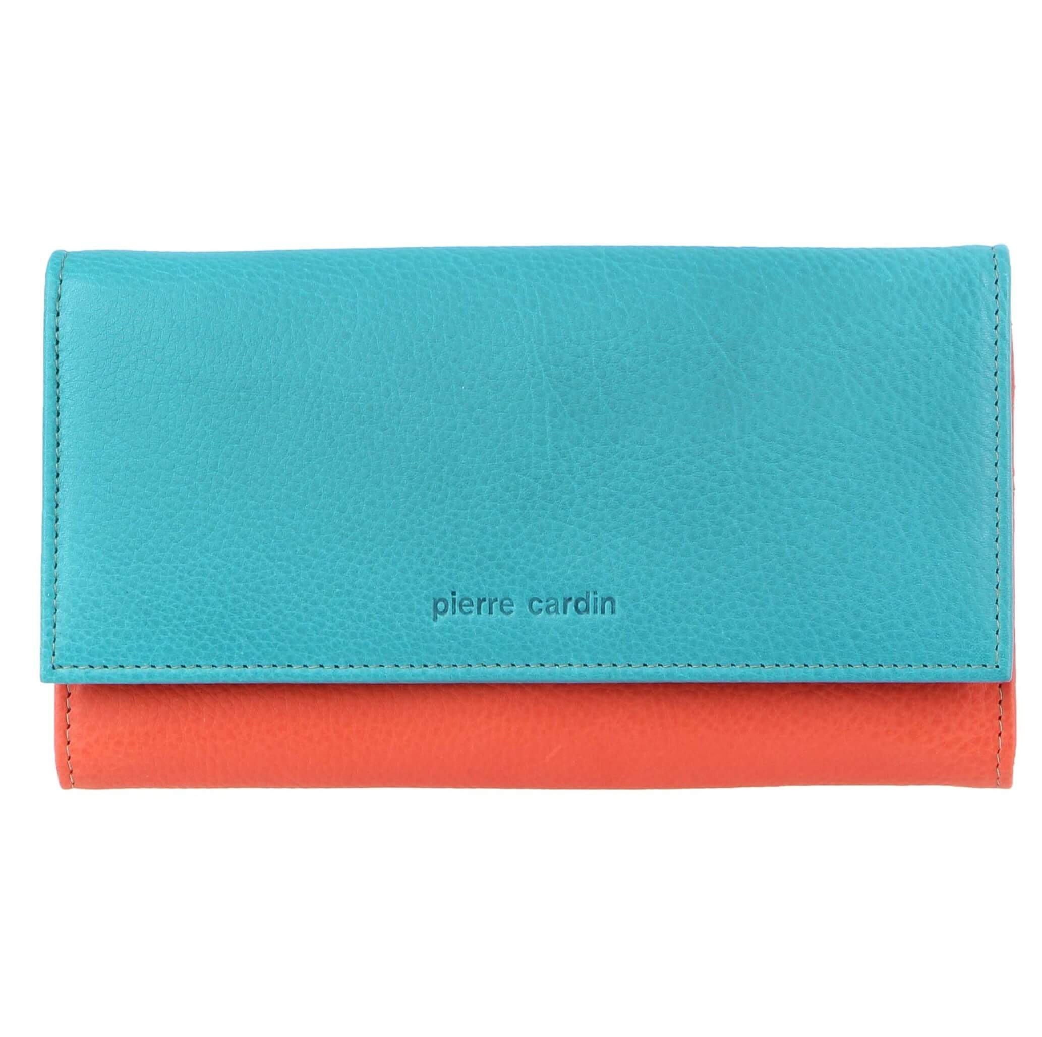 Pierre Cardin Multi-Colour Ladies Leather Tri-fold Wallet in Turquoise/Orange