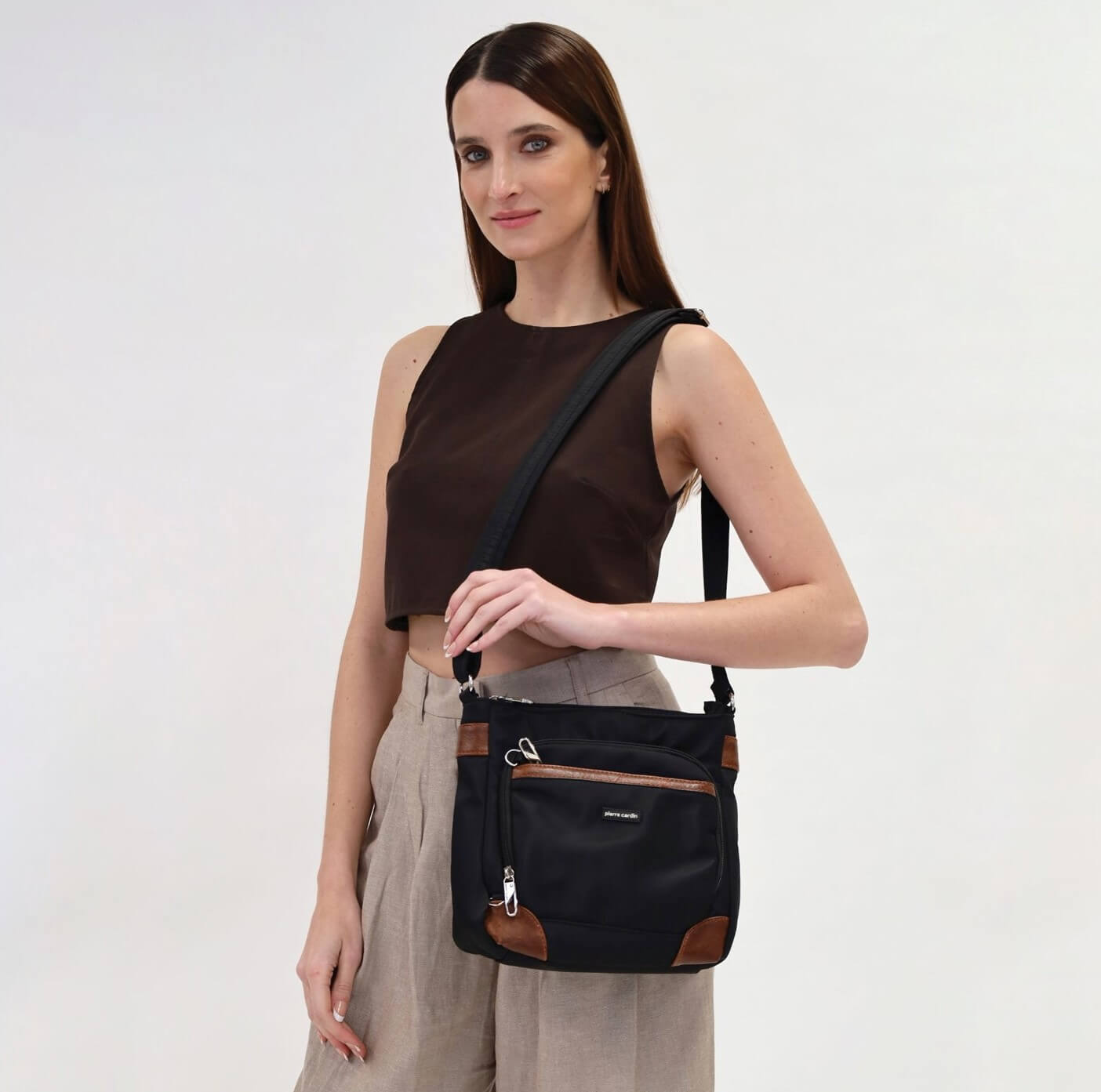 Pierre Cardin PC3266 Nylon Anti-Theft 2-Tone Cross Body-bag/Black