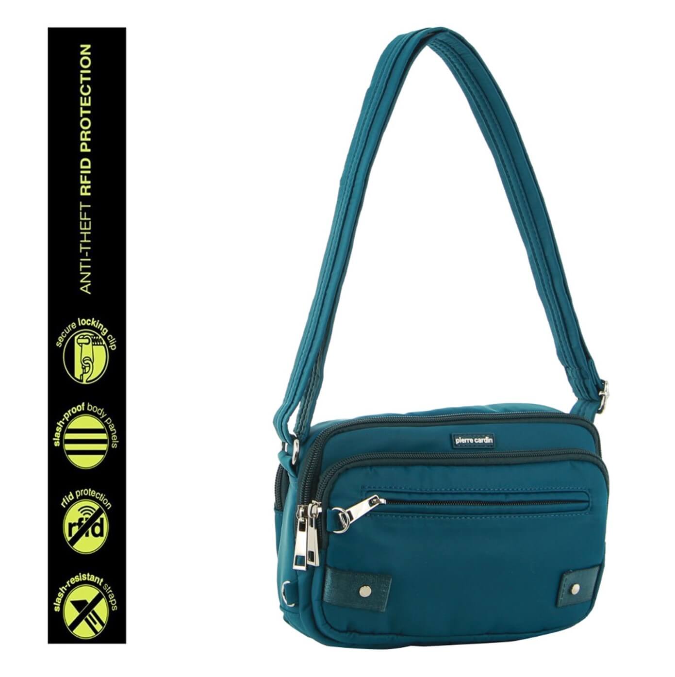 Pierre Cardin Ladies Nylon Anti-Theft RFID Crossbody Bag in Turquoise