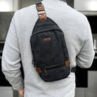 Pierre Cardin Canvas-Leather Crossbody Sling Bag in Black