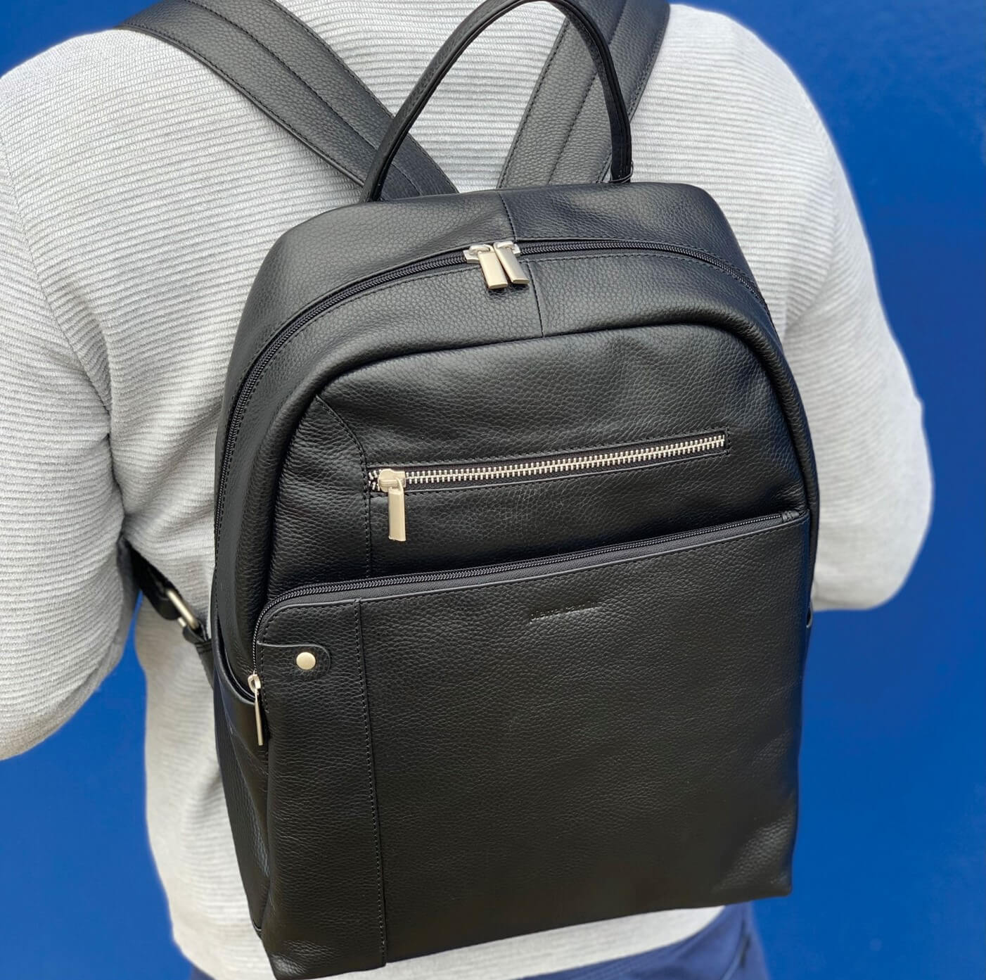 Pierre Cardin Unisex Leather Laptop-Business Backpack in Black