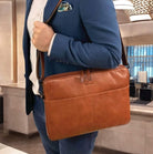 Pierre Cardin Italian Crumpled Leather Laptop Bag in Cognac