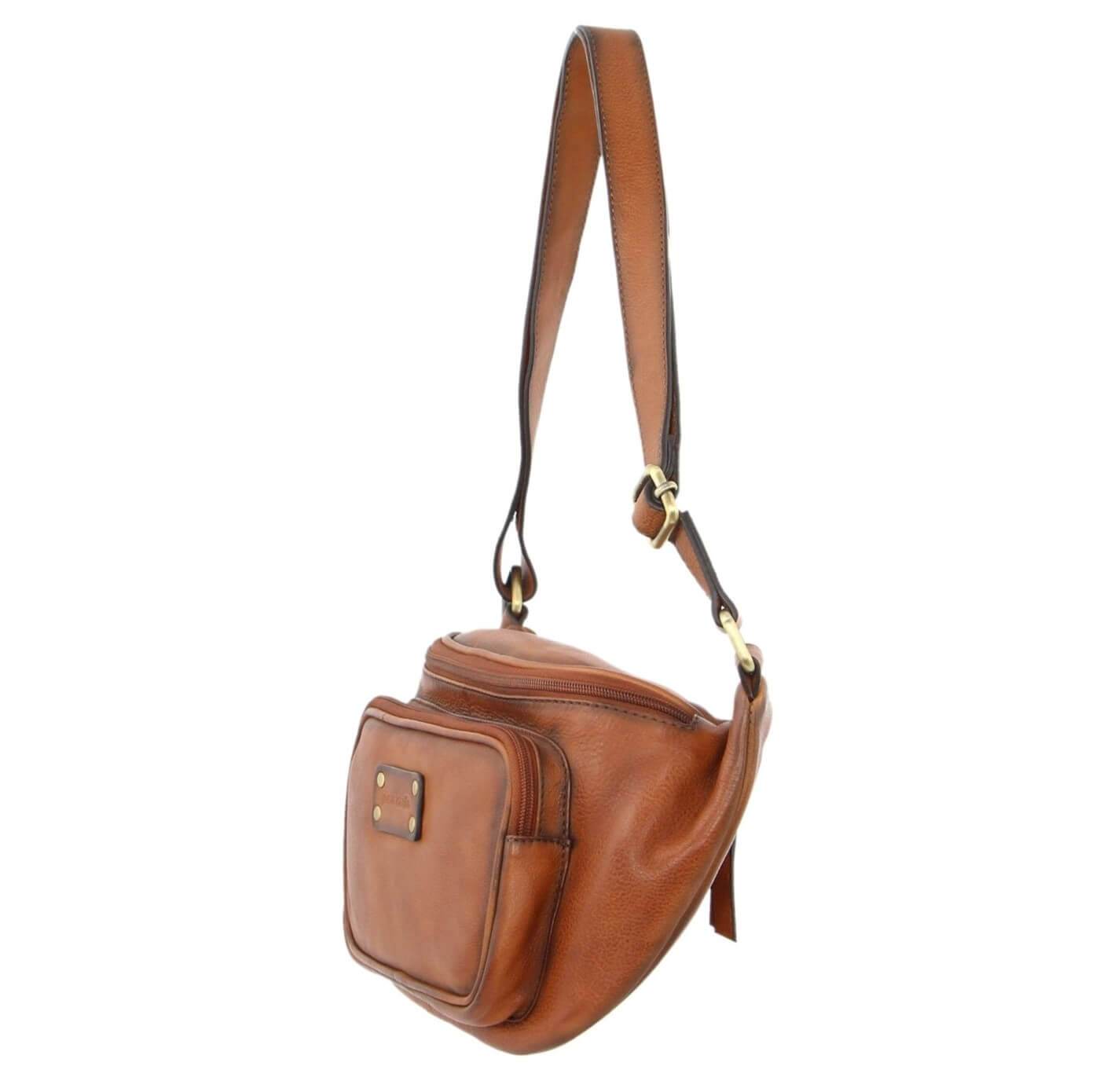 Pierre Cardin Unisex Burnished Leather Sling Bag in Cognac