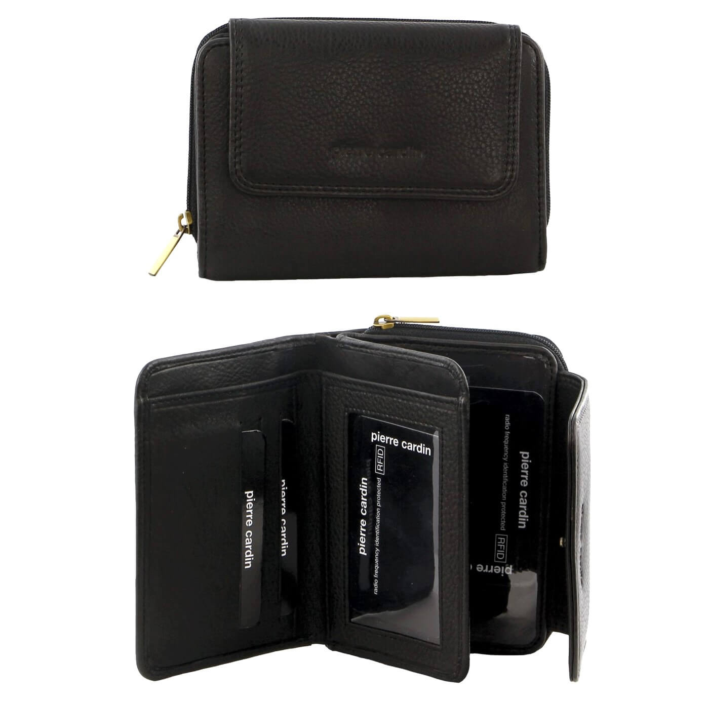 Pierre Cardin Women’s Leather Compact Bi-Fold RFID Wallet in Black