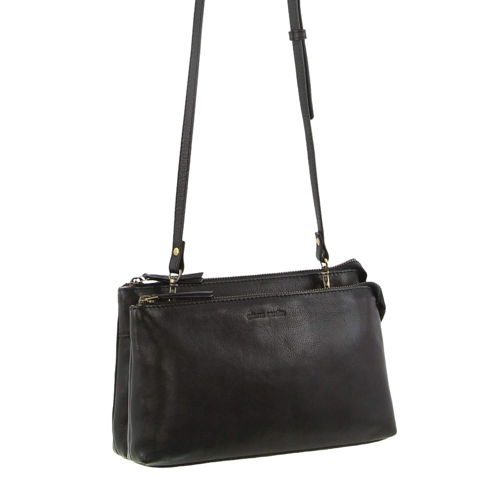 Pierre Cardin Italian Leather Ladies Crossbody Bag in Black