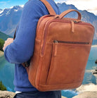 Pierre Cardin Italian Leather Business-Laptop Backpack in Cognac