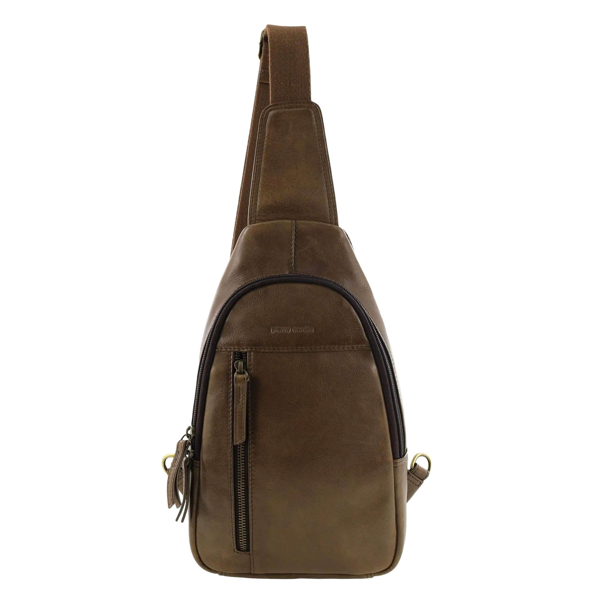 Pierre Cardin Mens Italian Leather Sling Bag in Oak