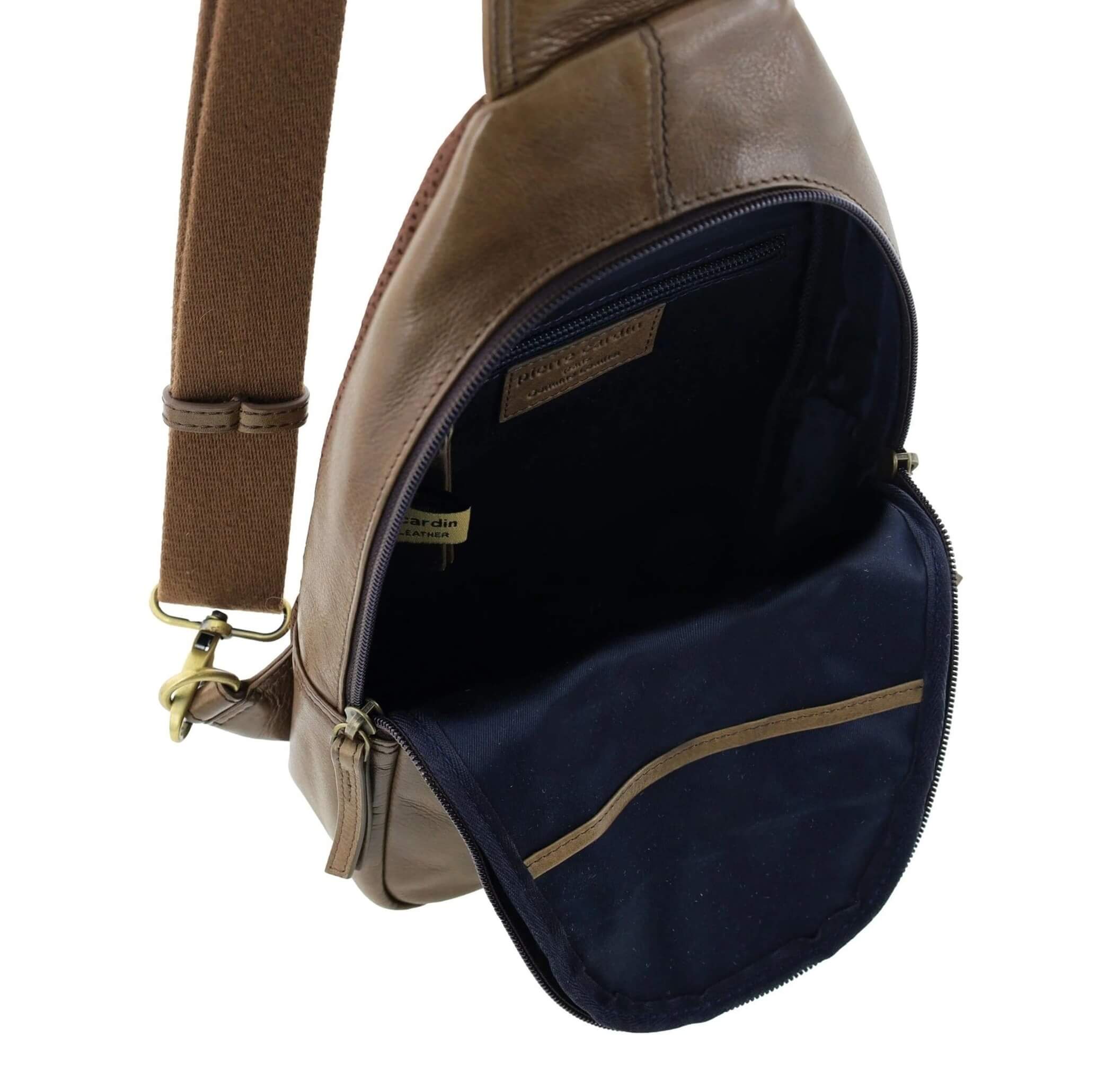 Pierre Cardin Mens Italian Leather Sling Bag in Oak