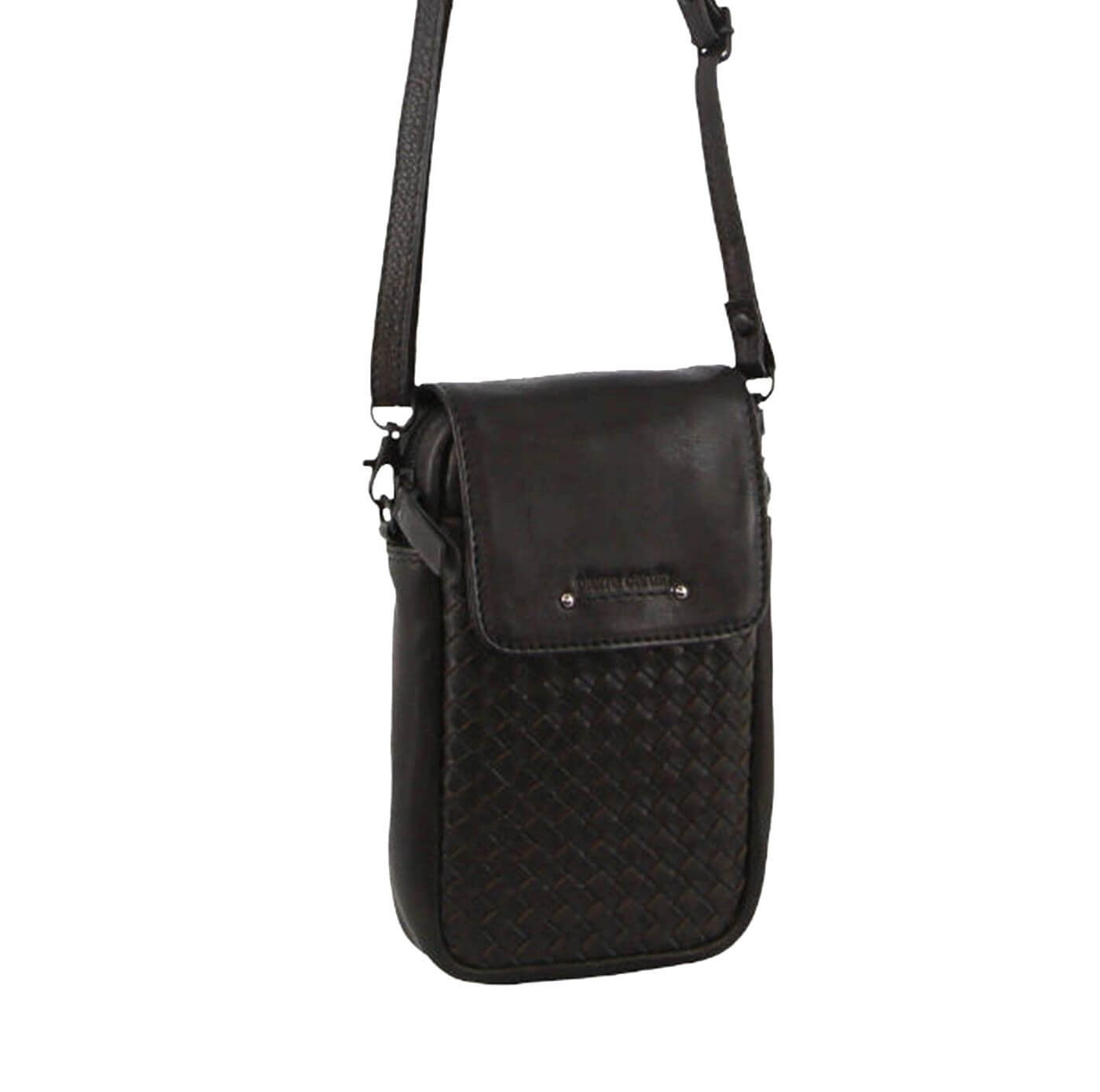 Pierre Cardin Embossed Woven Leather Ladies Wallet Bag in Black