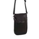 Pierre Cardin Embossed Woven Leather Ladies Wallet Bag in Black