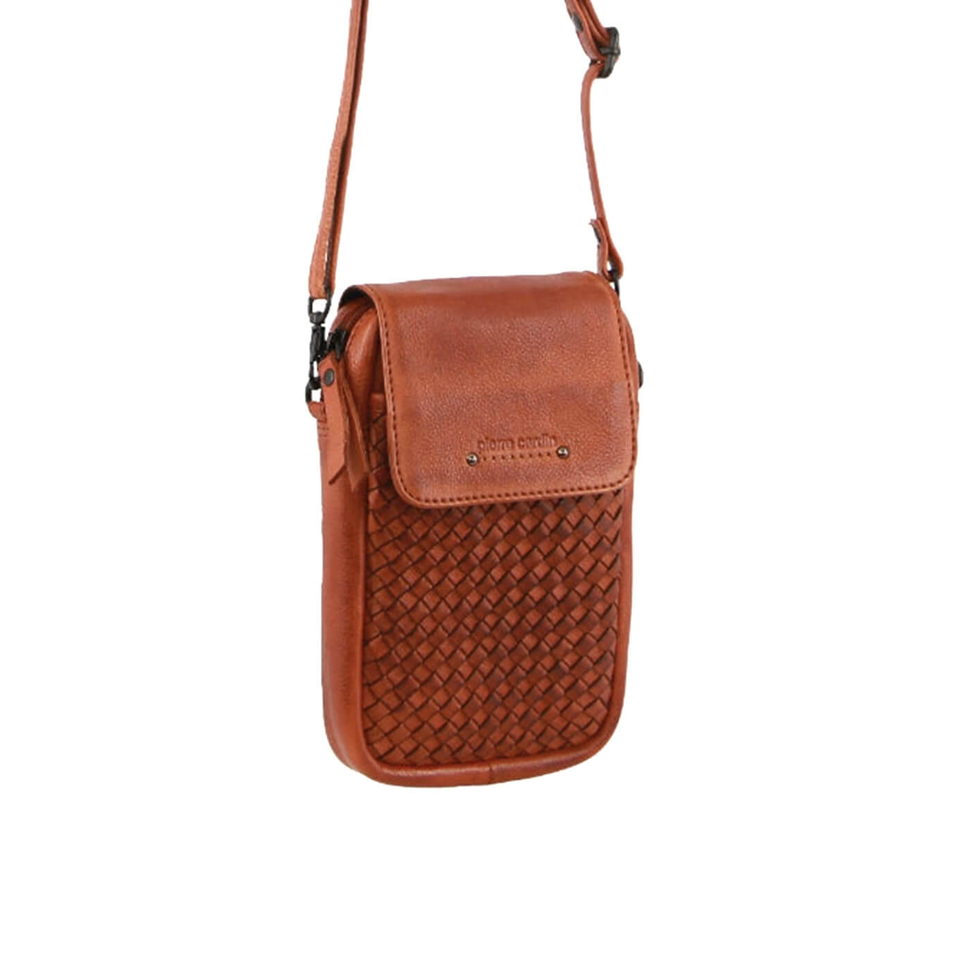 Pierre Cardin Embossed Woven Leather Ladies Wallet Bag in Cognac