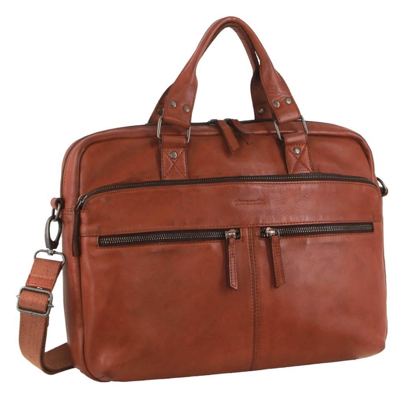 Pierre Cardin PC3763 Multi-Compartment Leather Computer Bag/Cognac
