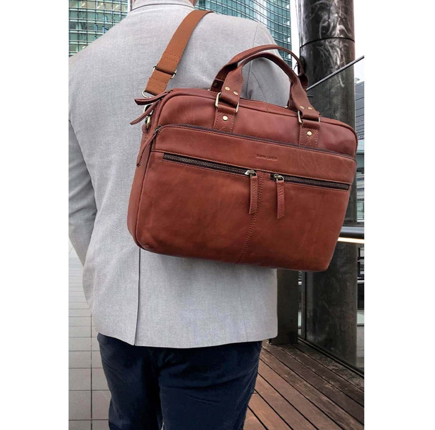Pierre Cardin PC3763 Multi-Compartment Leather Computer Bag/Cognac