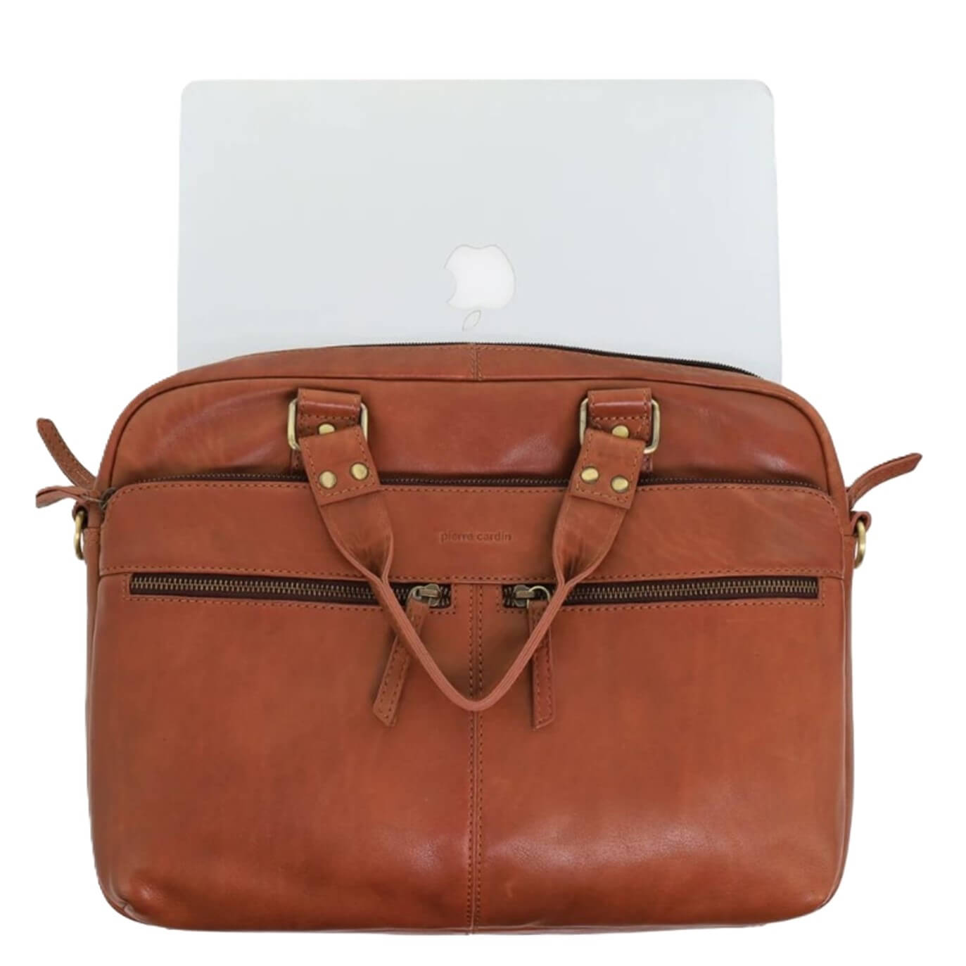 Pierre Cardin PC3763 Multi-Compartment Leather Computer Bag/Cognac