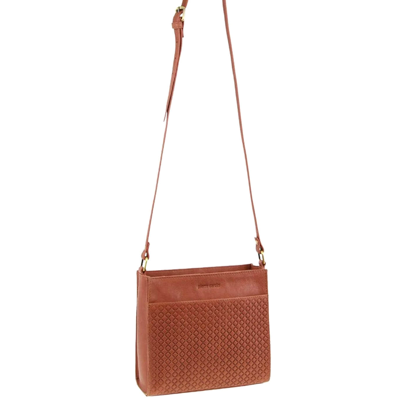 Pierre Cardin Leather Diamond Embossed Crossbody Bag in Tan