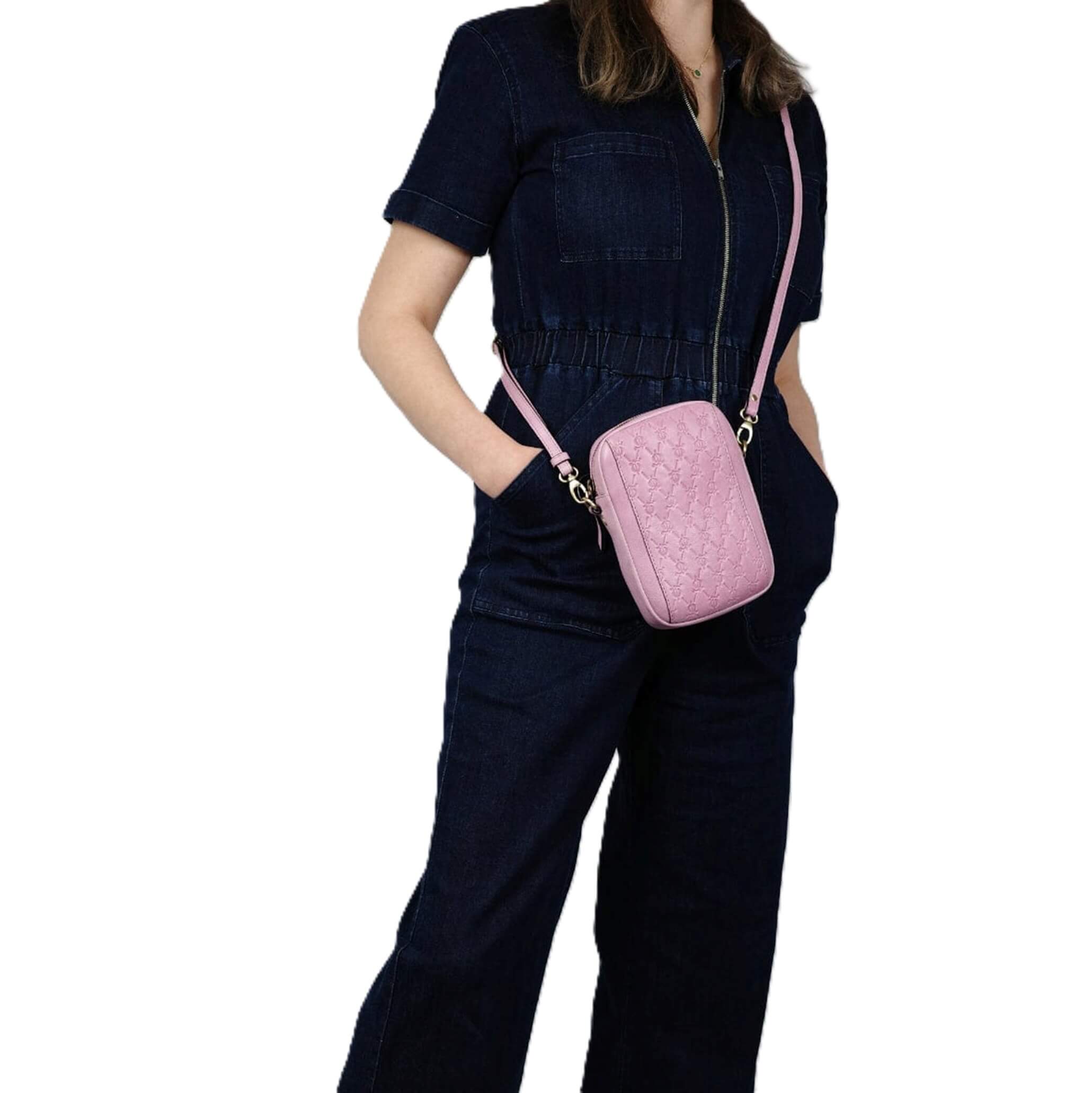 Pierre Cardin Ladies Leather Textured Phone Bag in Pink