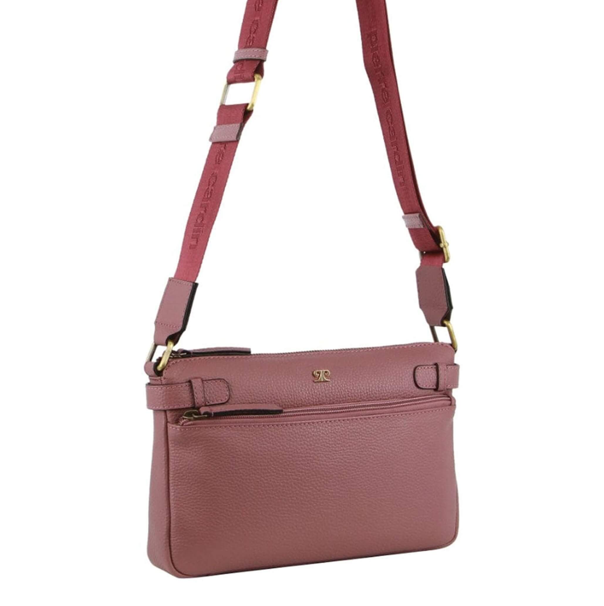 Pierre Cardin Ladies Webbing Strap Leather Handbag in Rose