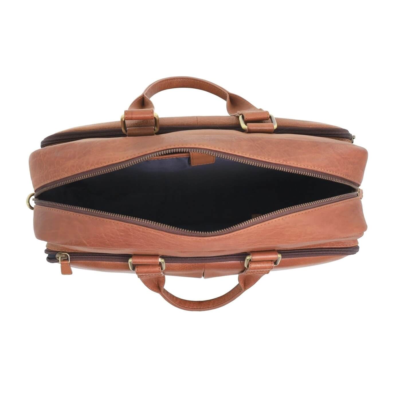 Pierre Cardin Men’s Rustic Leather Business-Laptop Bag in Cognac