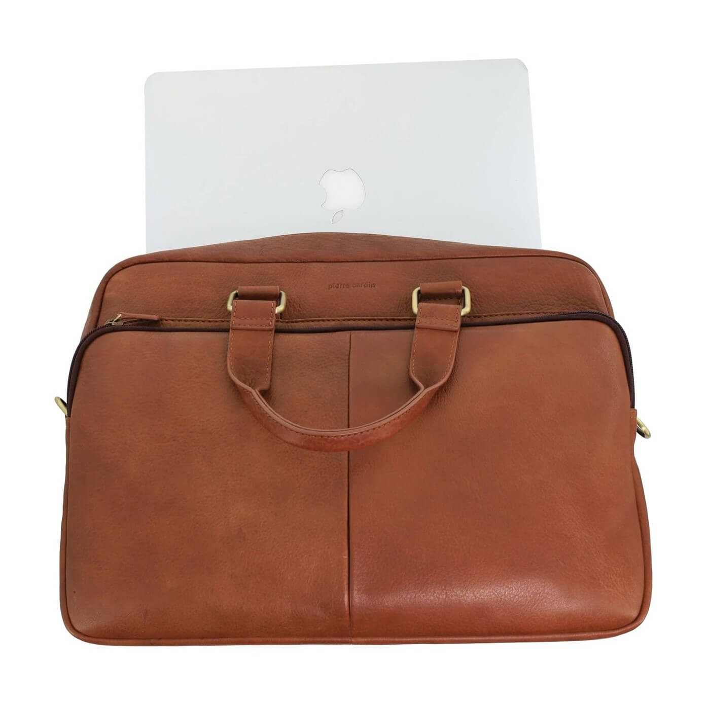 Pierre Cardin Men’s Rustic Leather Business-Laptop Bag in Cognac