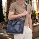 Pierre Cardin Mens Leather Business Laptop Bag in Black/Navy