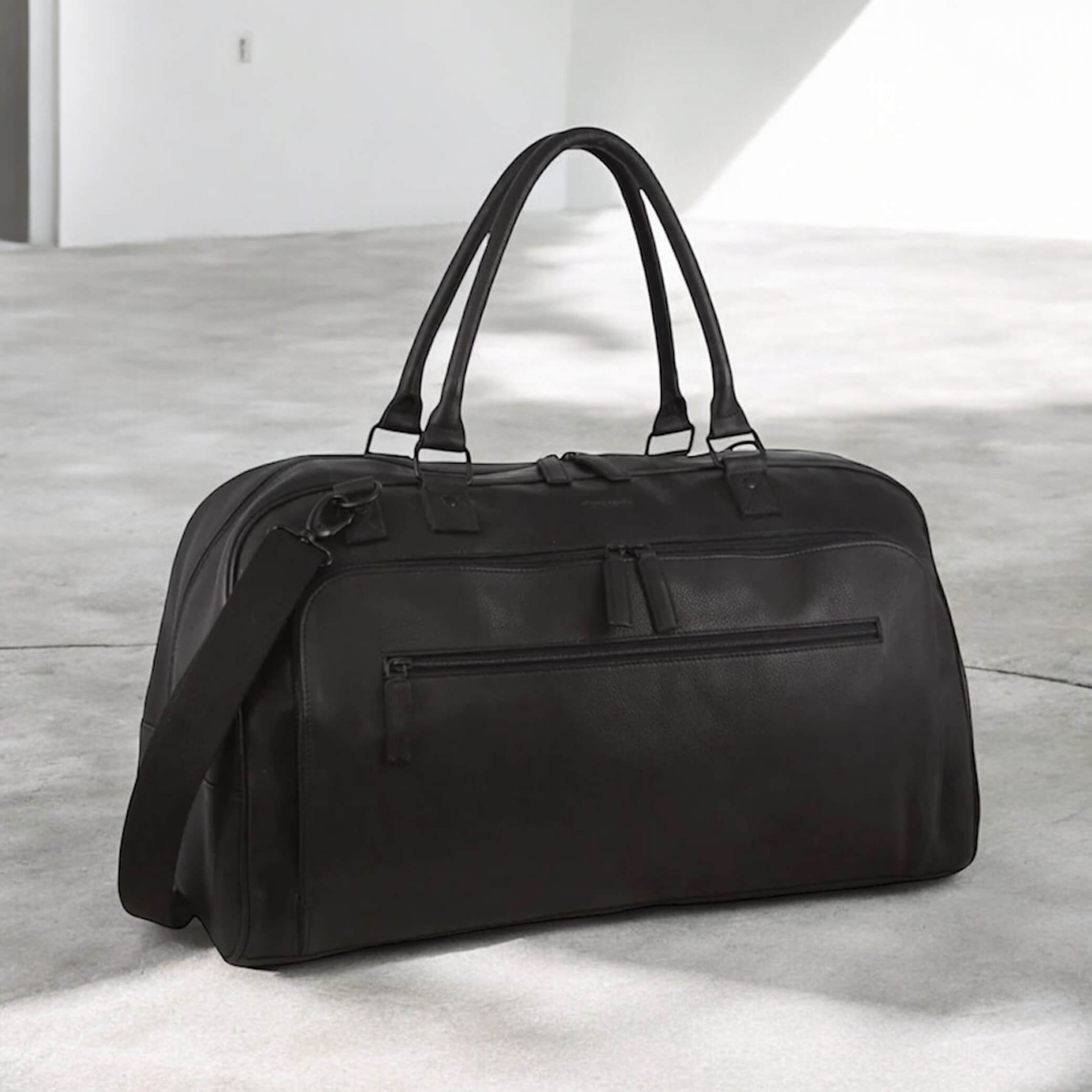 Pierre Cardin PC3877 Genuine Italian Leather Overnight-Travel Bag/Black