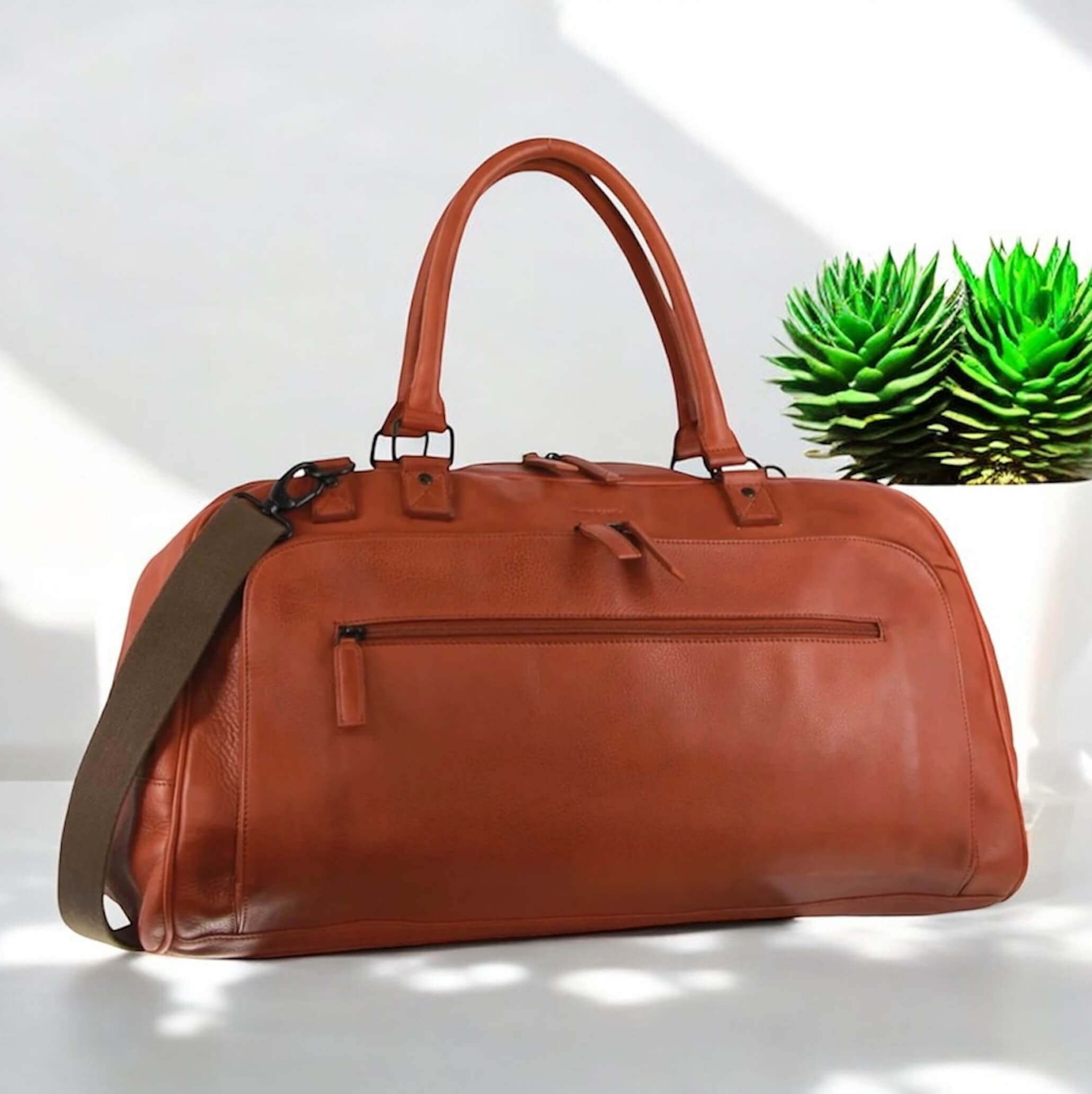 Pierre Cardin PC3877 Genuine Italian Leather Overnight-Travel Bag/Cognac