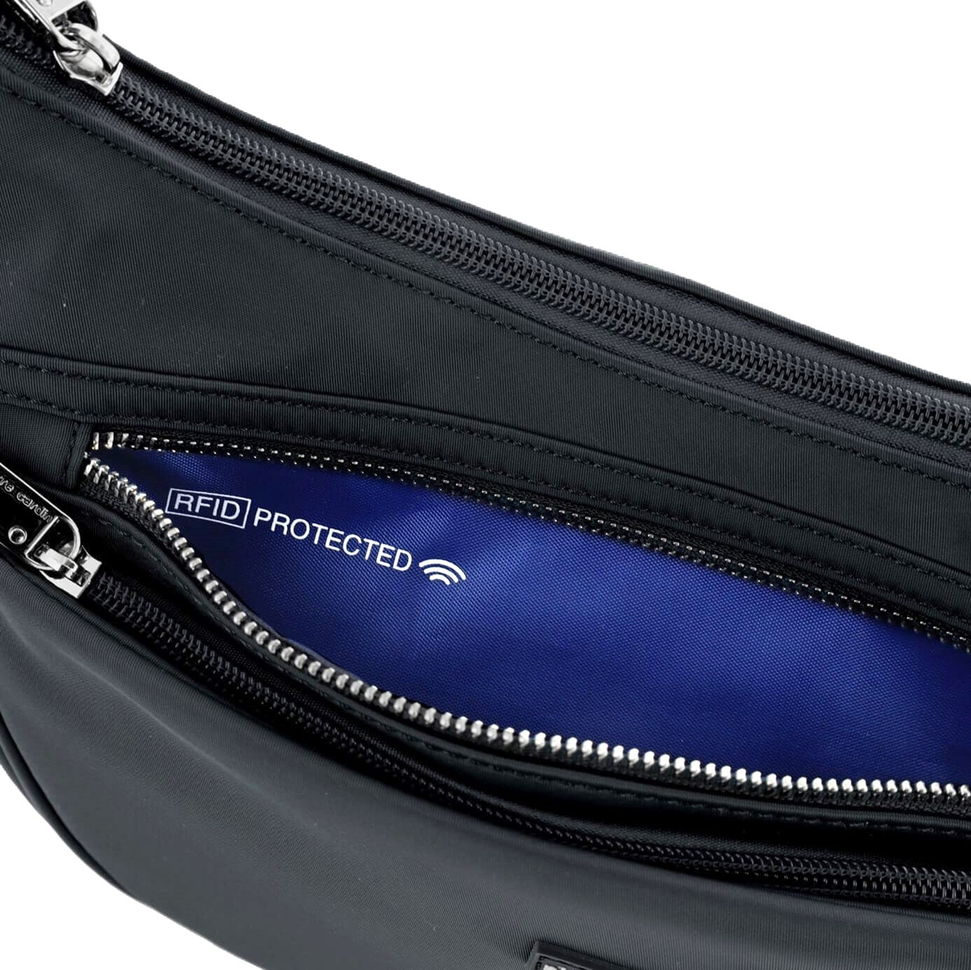 Pierre Cardin Ladies Nylon Anti-Theft-RFID Cross Body Bag in Black