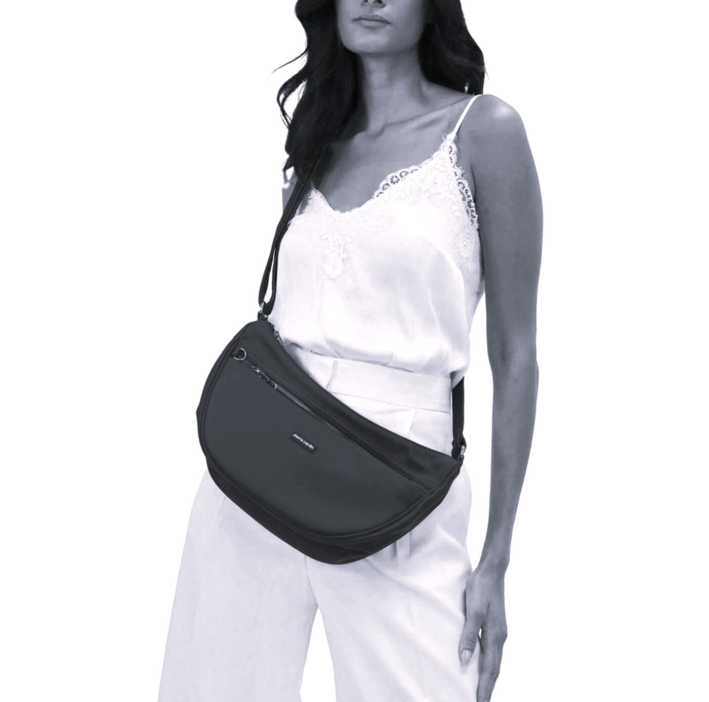 Pierre Cardin Ladies Nylon Anti-Theft-RFID Cross Body Bag in Black