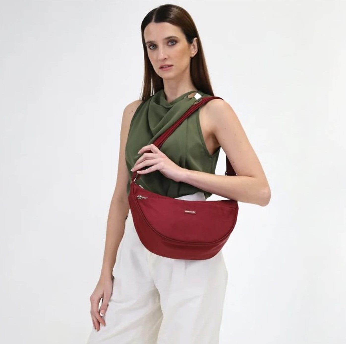 Pierre Cardin Ladies Nylon Anti-Theft-RFID Cross Body Bag in Wine