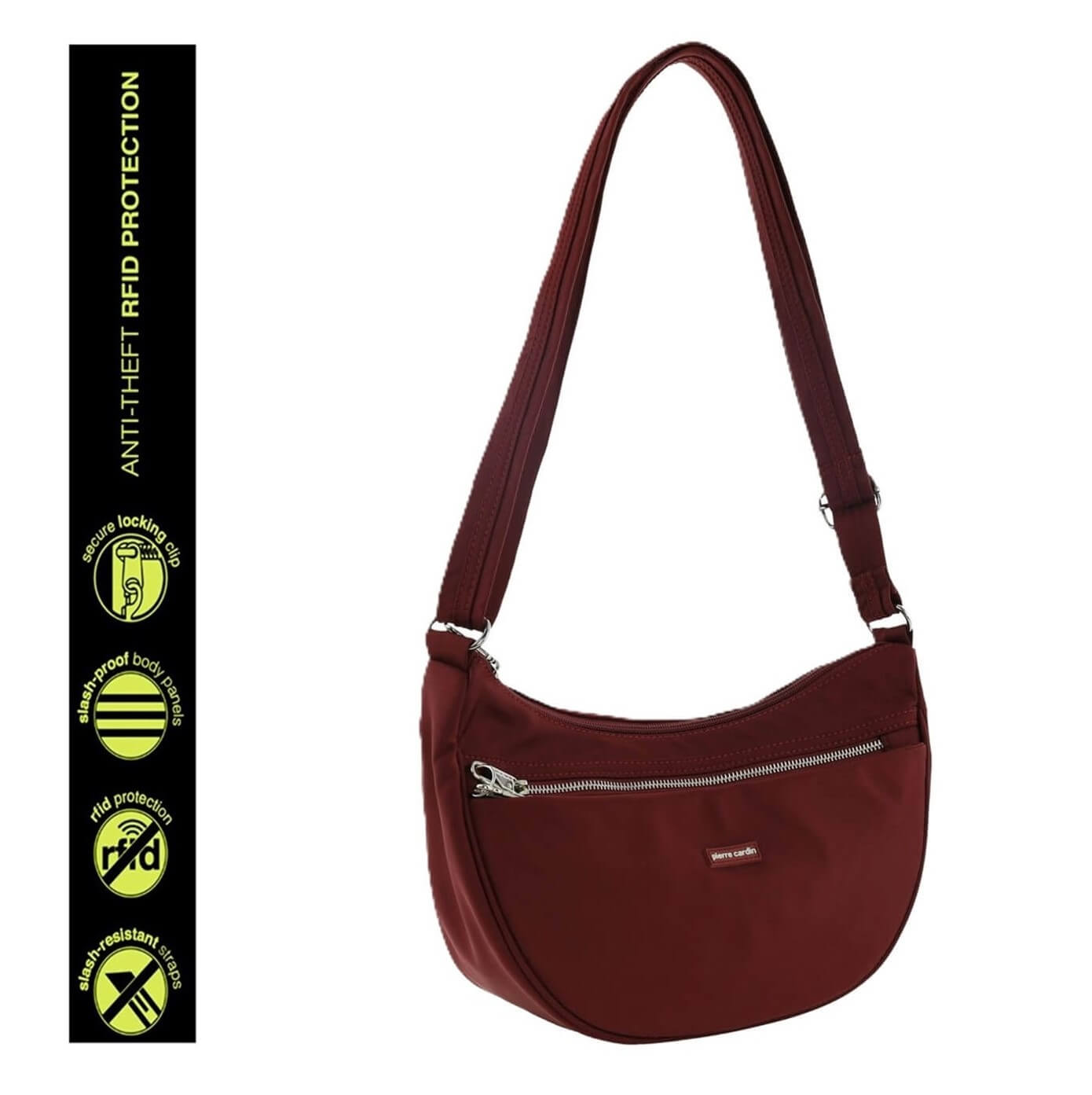 Pierre Cardin Ladies Nylon Anti-Theft-RFID Cross Body Bag in Wine