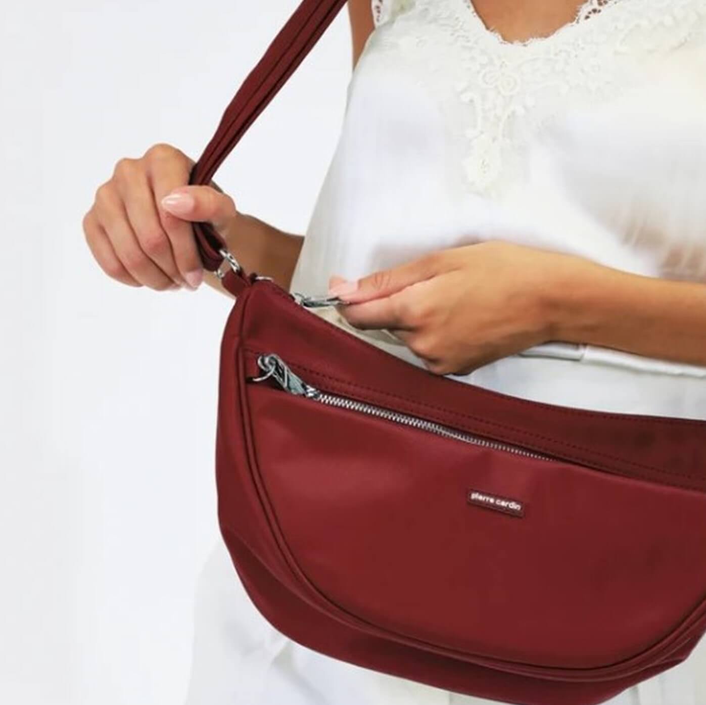 Pierre Cardin Ladies Nylon Anti-Theft-RFID Cross Body Bag in Wine