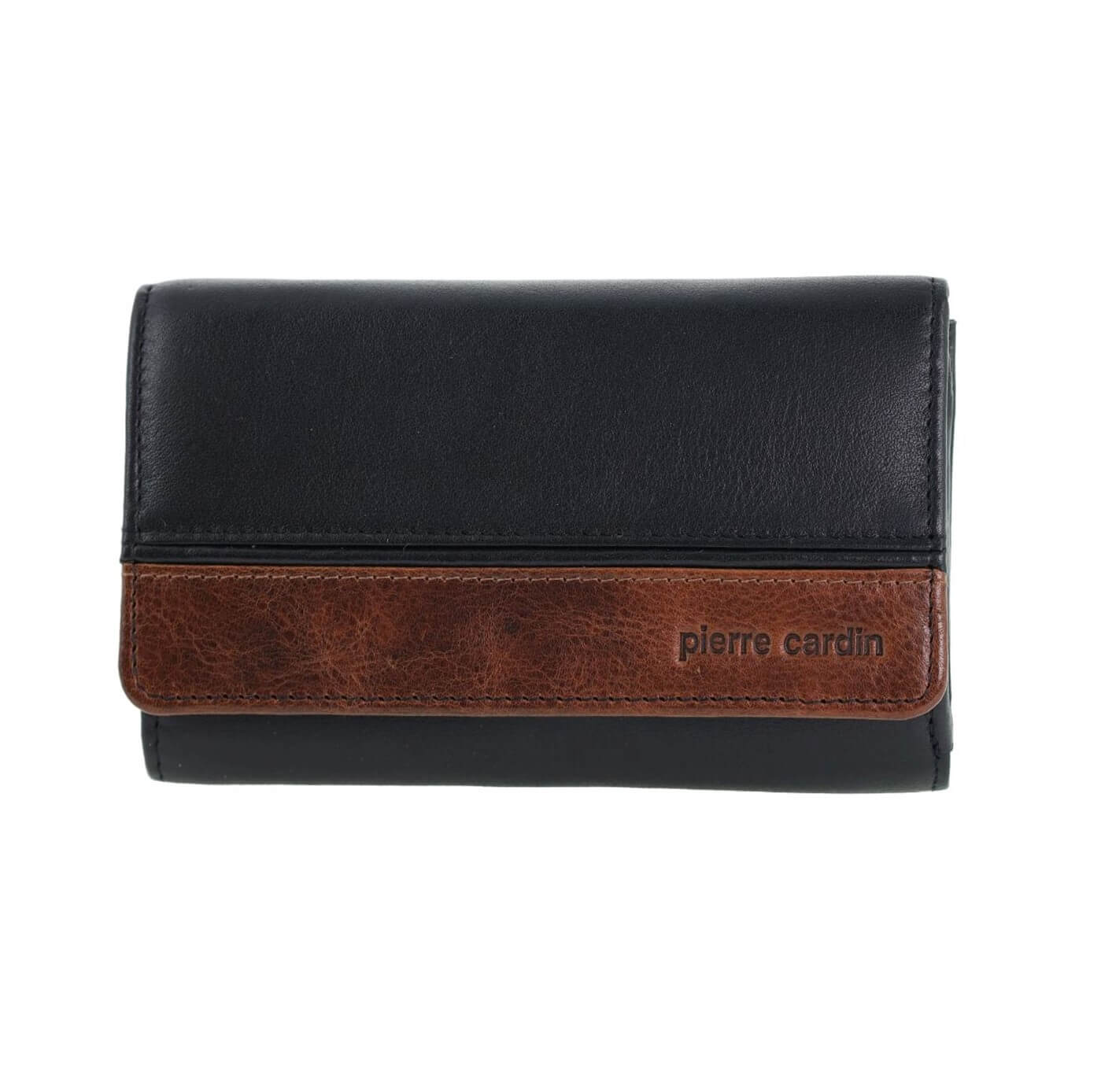 Pierre Cardin Ladies Leather Tri-fold Wallet in Black/Cognac